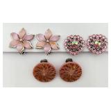 3 Pretty in Pink Pair of Ear Clips