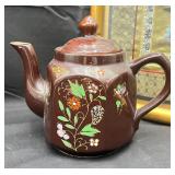 Framed Silk Art & VTG Tea Pot