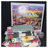Mixed Lot Jigsaw Puzzle, Fabric and Candle