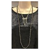 VTG Rhinestone & Black Long Glass Bead Necklaces
