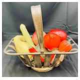 Vintage Silver Plated Basket w/Fruits & Veggies
