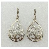 Sterling Silver Filigree Teardrop Dangle Earrings