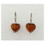 Sterling Silver Baltic Amber Heart Earrings