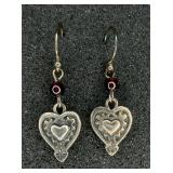 S.S Silpada W0953 Garnet Heart Dangle Earrings