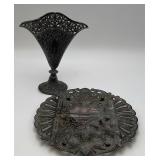 Silver Plated Fan Vase and Expandable Trivet