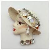 VTG Flapper Art Deco Style Ladies Face Pin
