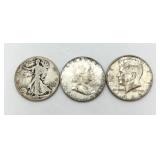 3-90% Silver Half Dollar Coins