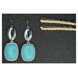 Faux Turquoise Stone Earrings & 2 Bobby Pins