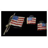 VTG American Flag Pin/Brooch & Earring Set