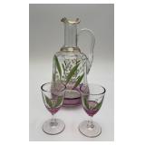 VTG Victorian Era clear glass decanter w/Glasses