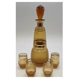Czech Bohemian amber crystal decanter w/Glasses