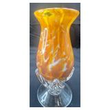 Hand-blown Glass Vase Orange & Yellow Swirls