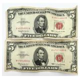 2-1963 Red Seal $5 Notes
