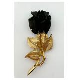 Vintage ï¿½Boucherï¿½ Carved Black Resin Rose Brooch