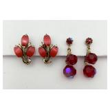 Vintage Coral & Red Ear Clips