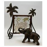 elephant motif, palm trees, w/bamboo,glass design