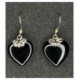 S.S Black Onyx Heart Earrings
