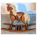 Vtg. Rocking Horse made of Wood, Yarn, & Leather