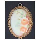 VTG Gold-tone Porcelain Pendant