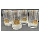 4 Native American Gold Medallion Glass Set