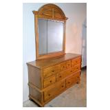 Large Solid Oak Dresser w/Beveled Glass Mirror