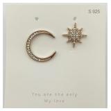 NEW Sterling Silver & CZ Moon & Star Earrings