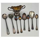 Silver Plated Sugar Bowl, and Silverware
