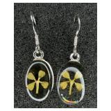 S.S. Genuine 4 Leaf Clover & Crystal Oval Earrings