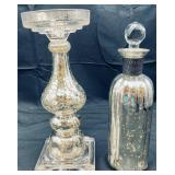 Mercury Glass Candle Holder & Decanter