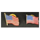2 Gold-tone Enamel American Flags