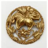 VTG Art Nouveau Large Brass Lily Brooch
