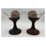 2 Glass & Metal Decorative Bowls w/ Balls