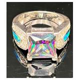 SS Ring Princess-cut Topaz or Cubic Zirconia