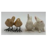 2 Vtg. W. Germany Rabbits, 2 Porcelain Birds