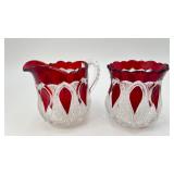 Red Crystal Creamer & Sugar Bowl