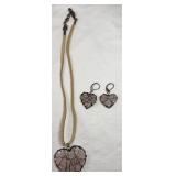 Wire-wrapped Heart Quarts Necklace & Earrings