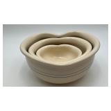 Heart Shaped Pottery Nesting Bowl w/Blue Stripes