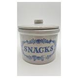 VTG Stoneware Canister Cookie Jar w/Lid ï¿½Snacksï¿½