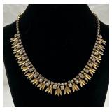 Vintage Rhinestone Necklace w/ Golden Leaves