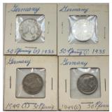 4 German 50 Pfenniq Coins