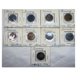 9 German 10 Pfenninq Coins