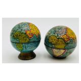 2 VTG Litho Tin World Globe Shape Pencil Sharpener