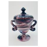 VTG Imperial Purple Slag Glass Dolphin Handles Jar