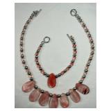 925 Cherry Quartz Necklace & Bracelet Set