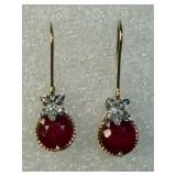 Genuine Ruby & Diamond 10K Gold Earrings