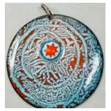 Handmade Turquoise Mandala Pendant Stoneware Clay
