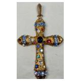 Gold-tone Mosaic Giant Cross Pendant