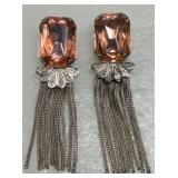 VTG Emerald Cut Rhinestone Chunky Clip-ons Deco
