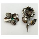 2 Sterling Silver Flower Pins