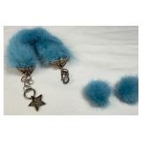 Blue Colored Fox or Mink Fur Bracelet & Clip-ons